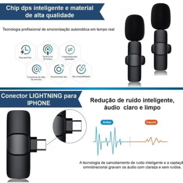 Microfone Lapela Sem Fio Compatível Android - Image 2