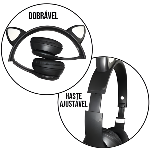 Fone Bluetooth Orelha De Gato Led Colorido Preto - Image 4